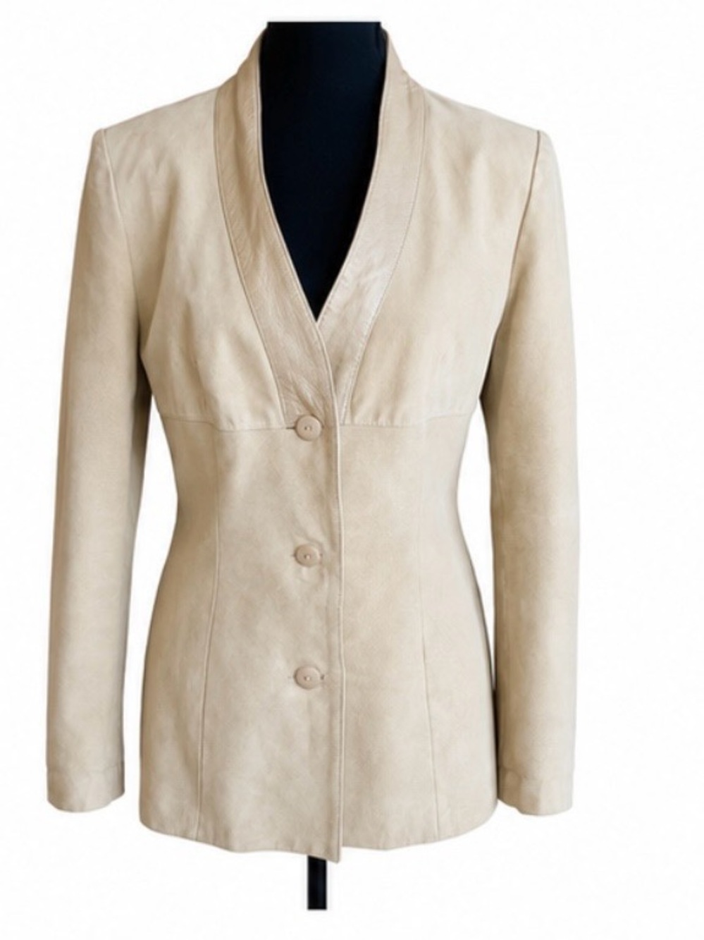 Danier Cream Suede Leather Long Fitted Blazer Size Small